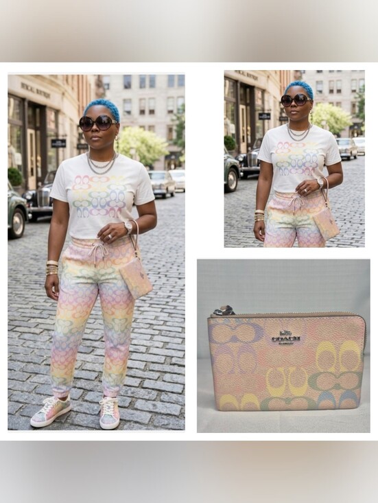Coach Handbags - COACH Corner Zip Rainbow Signature Wristlet NWT